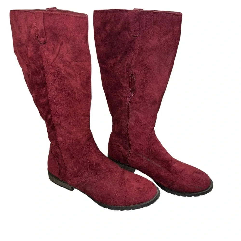 Red Faux Suede Slouchy Boots Women’s 7.5 Casual Anti Clean Girl Punk Goth